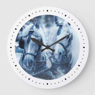 Beautiful Horse Team Winter Photo Large Clock