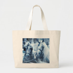 Beautiful Horse Team Winter Photo Large Tote Bag