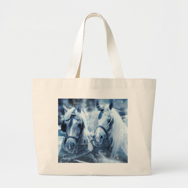 Beautiful Horse Team Winter Photo Large Tote Bag (Front)