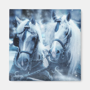 Beautiful Horse Team Winter Photo Magnet
