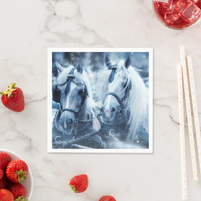 Beautiful Horse Team Winter Photo Napkin (Insitu)