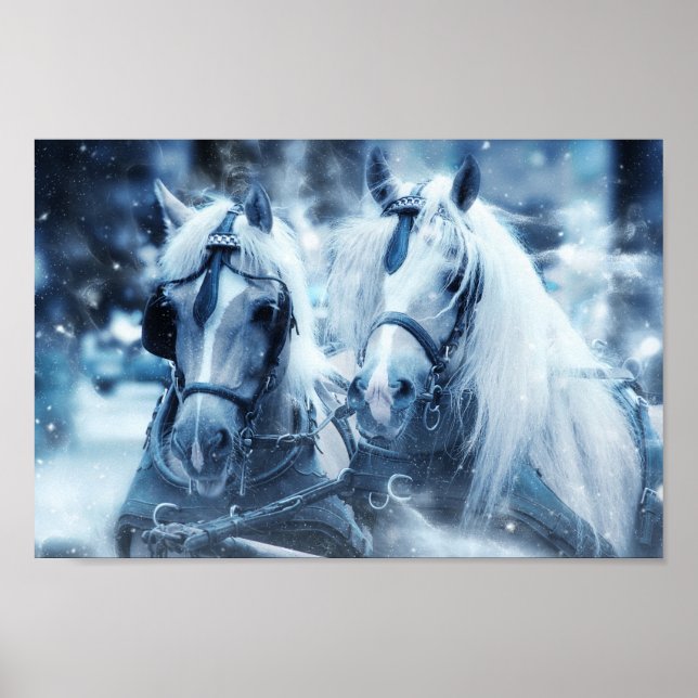 Beautiful Horse Team Winter Photo Poster (Front)