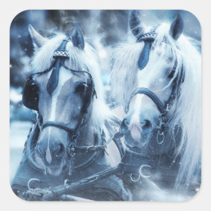 Beautiful Horse Team Winter Photo Square Sticker