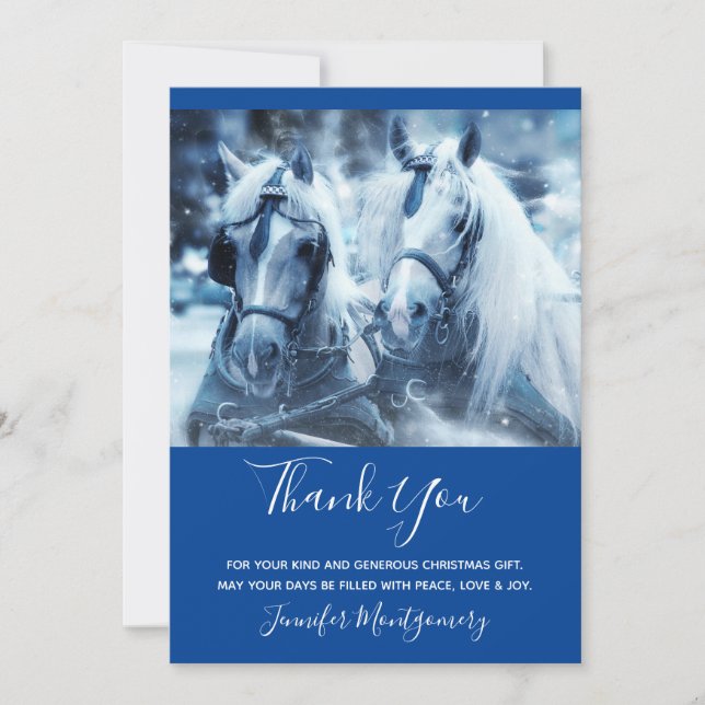 Beautiful Horse Team Winter Photo Thank You (Front)