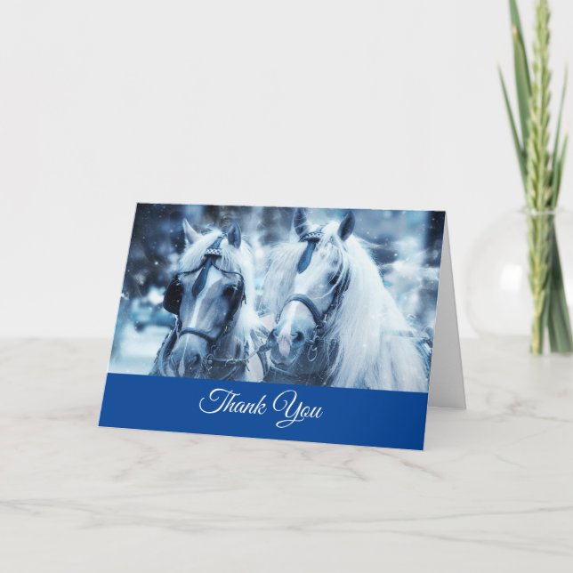 Beautiful Horse Team Winter Photo Thank You Card (Front)