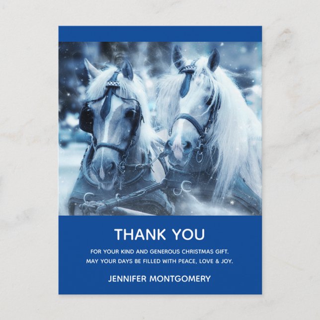 Beautiful Horse Team Winter Photo Thank You Postcard (Front)