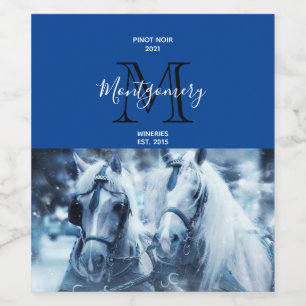 Beautiful Horse Team Winter Photo Wine Making Label