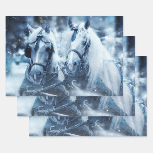 Beautiful Horse Team Winter Photo Wrapping Paper Sheet