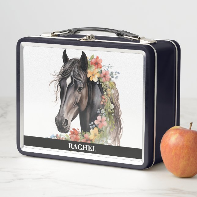 Beautiful Horse with Flowers Metal Lunch Box (In Situ)