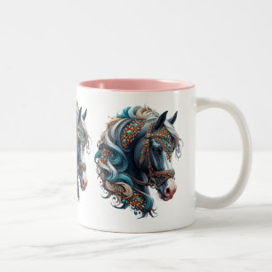 Beautiful Horse with jewel encrusted bridle Two-Tone Coffee Mug