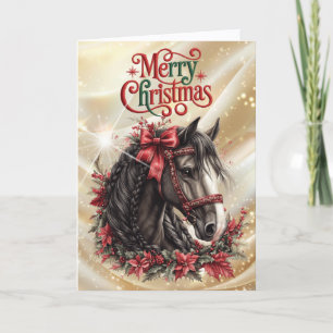 Beautiful Horse with Red Ribbon Holiday Card