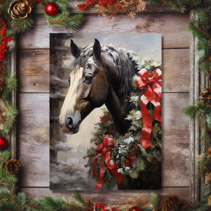 Beautiful Horse with Winter Wreath Christmas Holiday Card