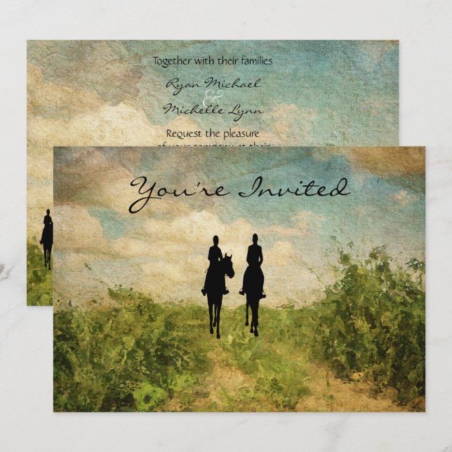 Beautiful Horseback Riding Couple Horse Wedding Invitation (Front/Back)