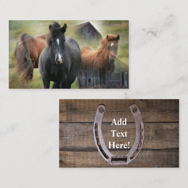Beautiful Horses and Rustic Barn Business Card (Front/Back)