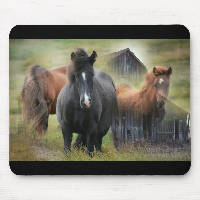 Beautiful Horses and Rustic Barn Mouse Mat (Front)