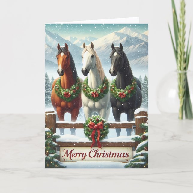 Beautiful Horses Christmas Holiday Card (Front)