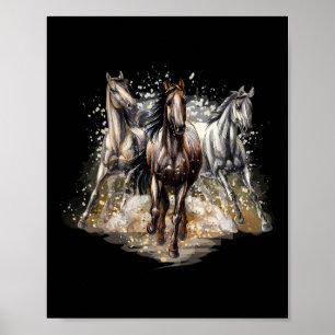 Beautiful Horses Drawing Art Horse Riding Men Wome Poster