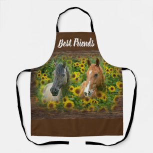 Beautiful Horses in Field of Sunflowers Apron