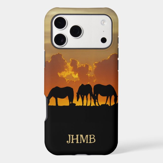 Beautiful Horses in Sunset Evening Custom Initials (Back)