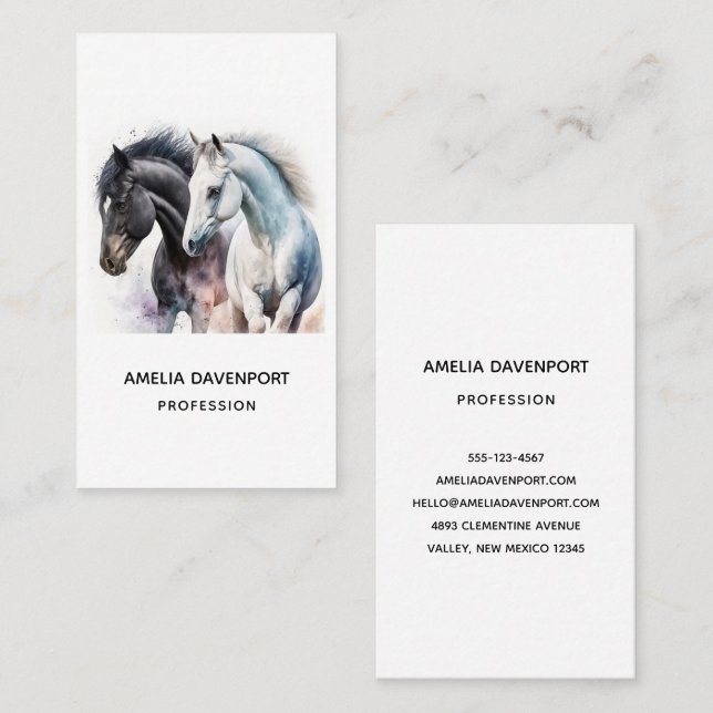 Beautiful Horses in Watercolor Business Card (Front/Back)
