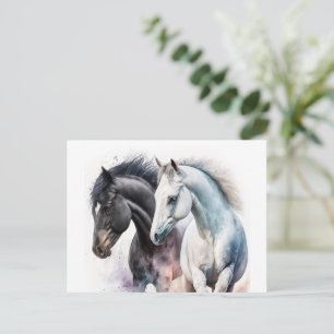 Beautiful Horses in Watercolor Postcard
