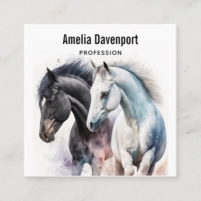 Beautiful Horses in Watercolor Square Business Card (Front)