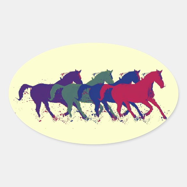 beautiful horses oval sticker (Front)