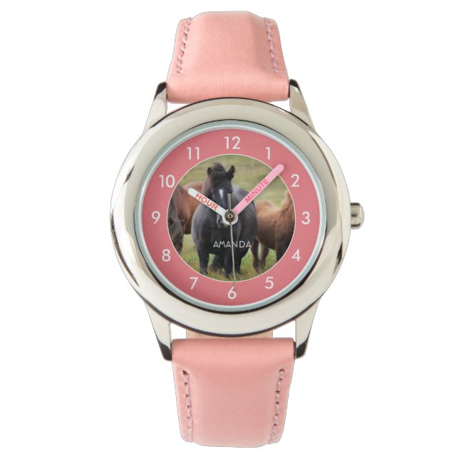 Beautiful horses pink children's watch (Front)