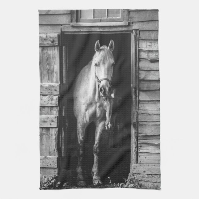 Beautiful Horses Rustic Farmhouse Tea Towel (Vertical)