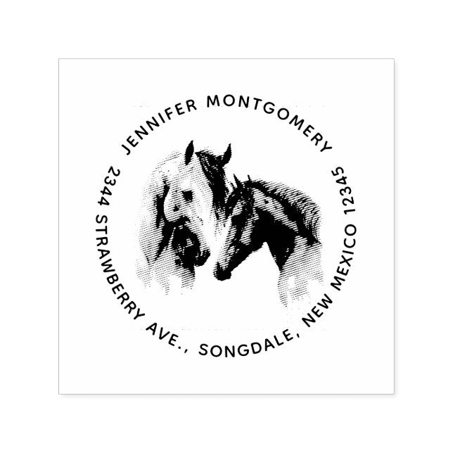 Beautiful Horses Western Boho Name and Address Self-inking Stamp (Design)