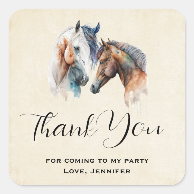 Beautiful Horses Western Boho Party Thank You Square Sticker (Front)