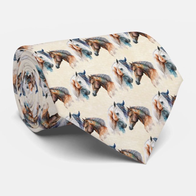 Beautiful Horses Western Boho Pattern Tie (Rolled)