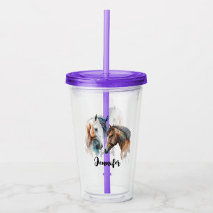 Beautiful Horses Western Boho Style Acrylic Tumbler