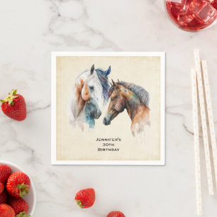 Beautiful Horses Western Boho Style Birthday Napkin