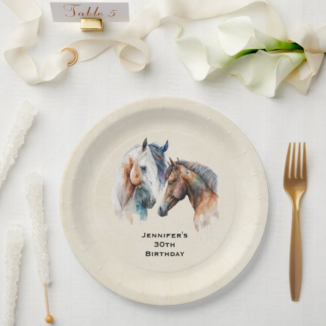 Beautiful Horses Western Boho Style Birthday Paper Plate (Wedding)