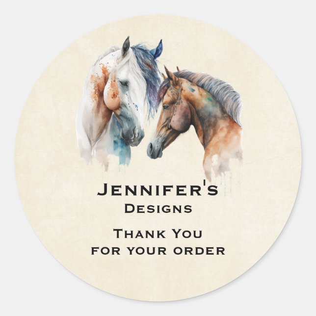 Beautiful Horses Western Boho Style Business Classic Round Sticker (Front)