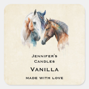 Beautiful Horses Western Boho Style Candle Craft Square Sticker
