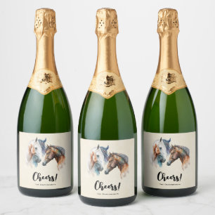 Beautiful Horses Western Boho Style Cheers! Sparkling Wine Label