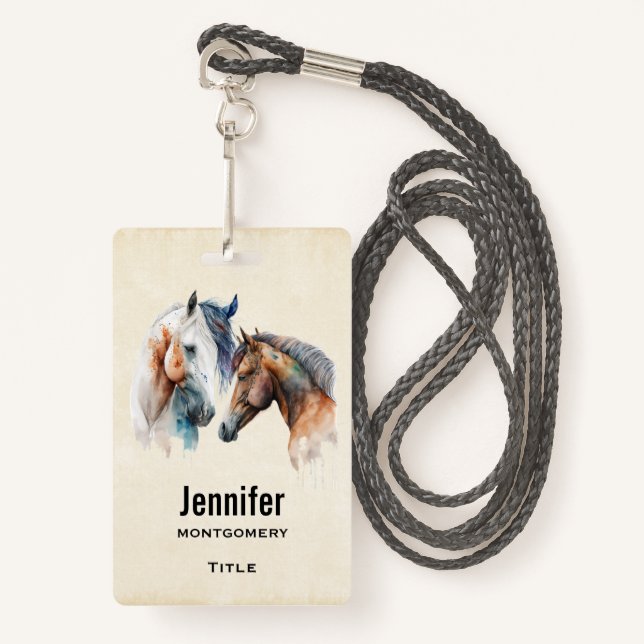 Beautiful Horses Western Boho Style ID Badge (Front with Lanyard)