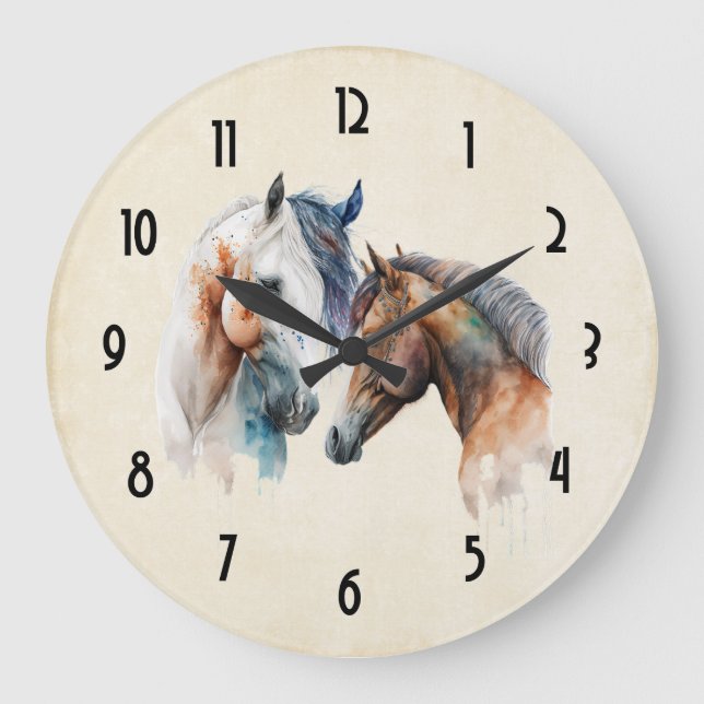  Beautiful Horses Western Boho Style Large Clock (Front)