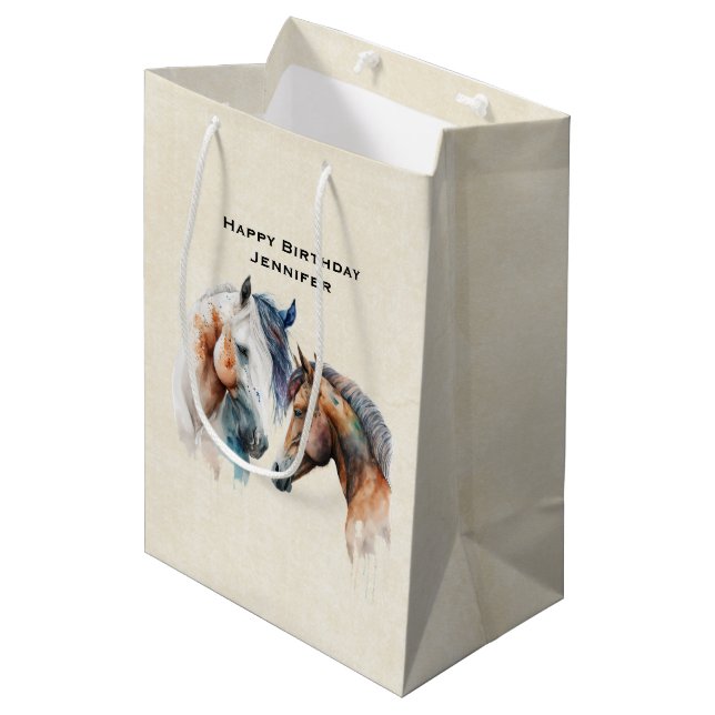 Beautiful Horses Western Boho Style Medium Gift Bag (Front Angled)