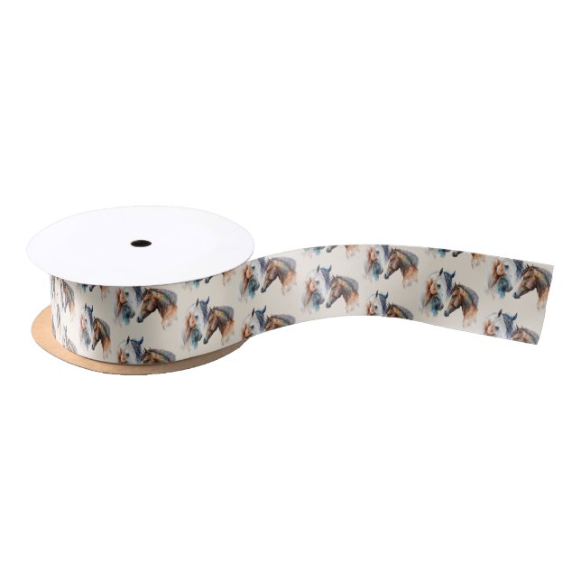 Beautiful Horses Western Boho Style Pattern Satin Ribbon (Spool)