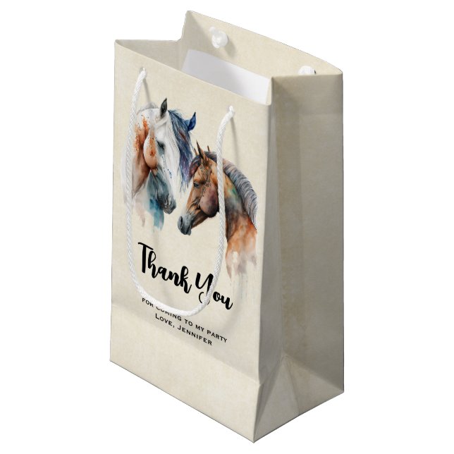 Beautiful Horses Western Boho Style Small Gift Bag (Front Angled)