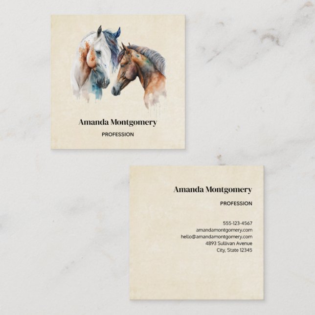 Beautiful Horses Western Boho Style Square Business Card (Front/Back)
