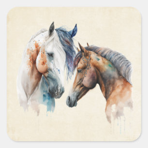 Beautiful Horses Western Boho Style Square Sticker