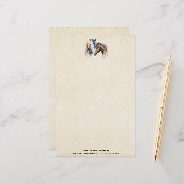 Beautiful Horses Western Boho Style Stationery (Front/Back In Situ)