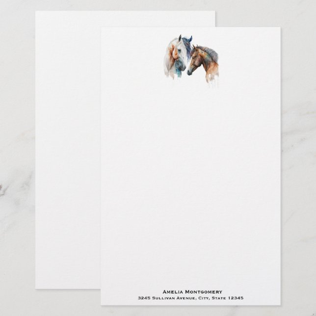 Beautiful Horses Western Boho Style Stationery (Front/Back)