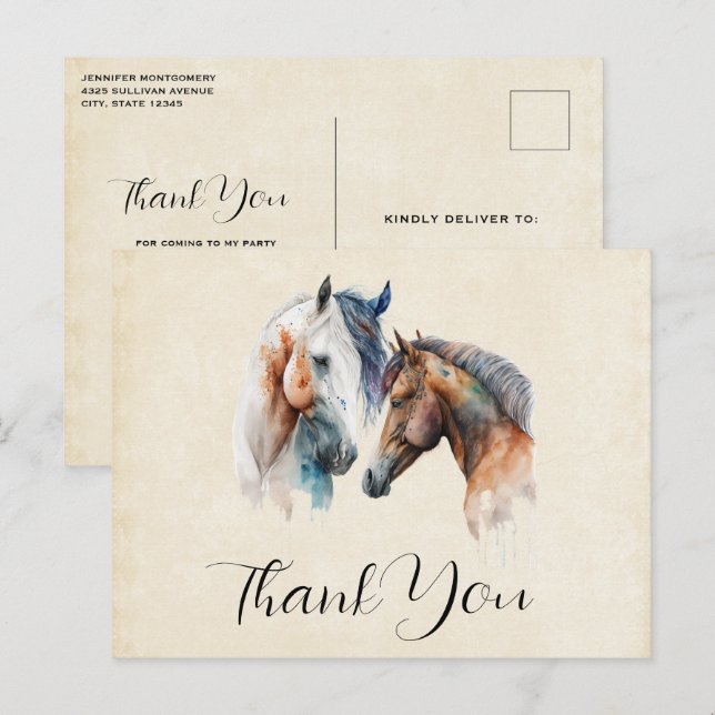 Beautiful Horses Western Boho Style Thank You Postcard (Front/Back)