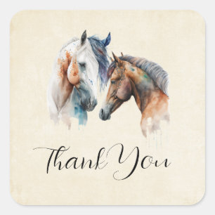 Beautiful Horses Western Boho Style Thank You Square Sticker