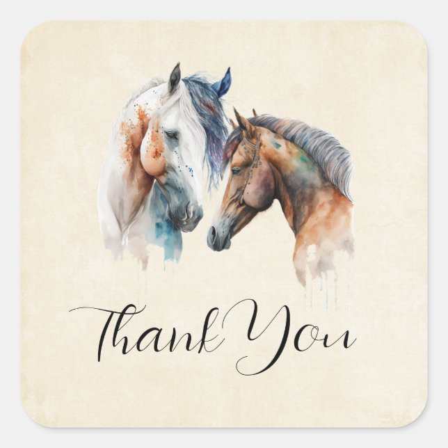 Beautiful Horses Western Boho Style Thank You Square Sticker (Front)